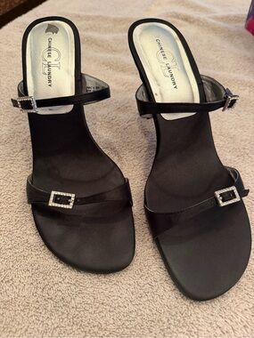 Chinese Laundry Black Rhinestone Buckle Dress Sandals